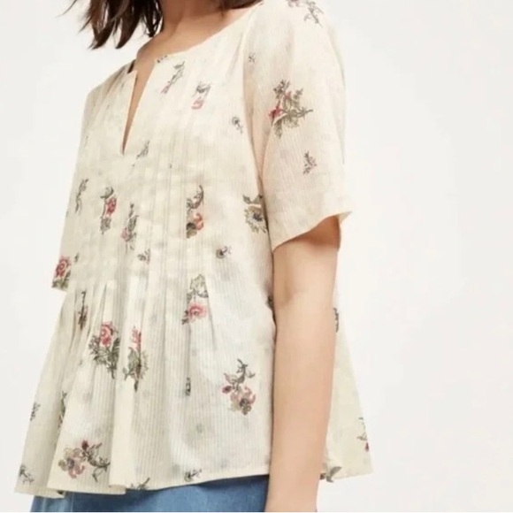 Maeve by Anthropologie Orchid Island peplum floral peasant blouse top size 8 - Picture 2 of 10